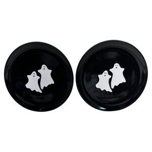 2 HTF Waechtersbach Black White Halloween Ghosts Salad Plates Germany 8 1/2"